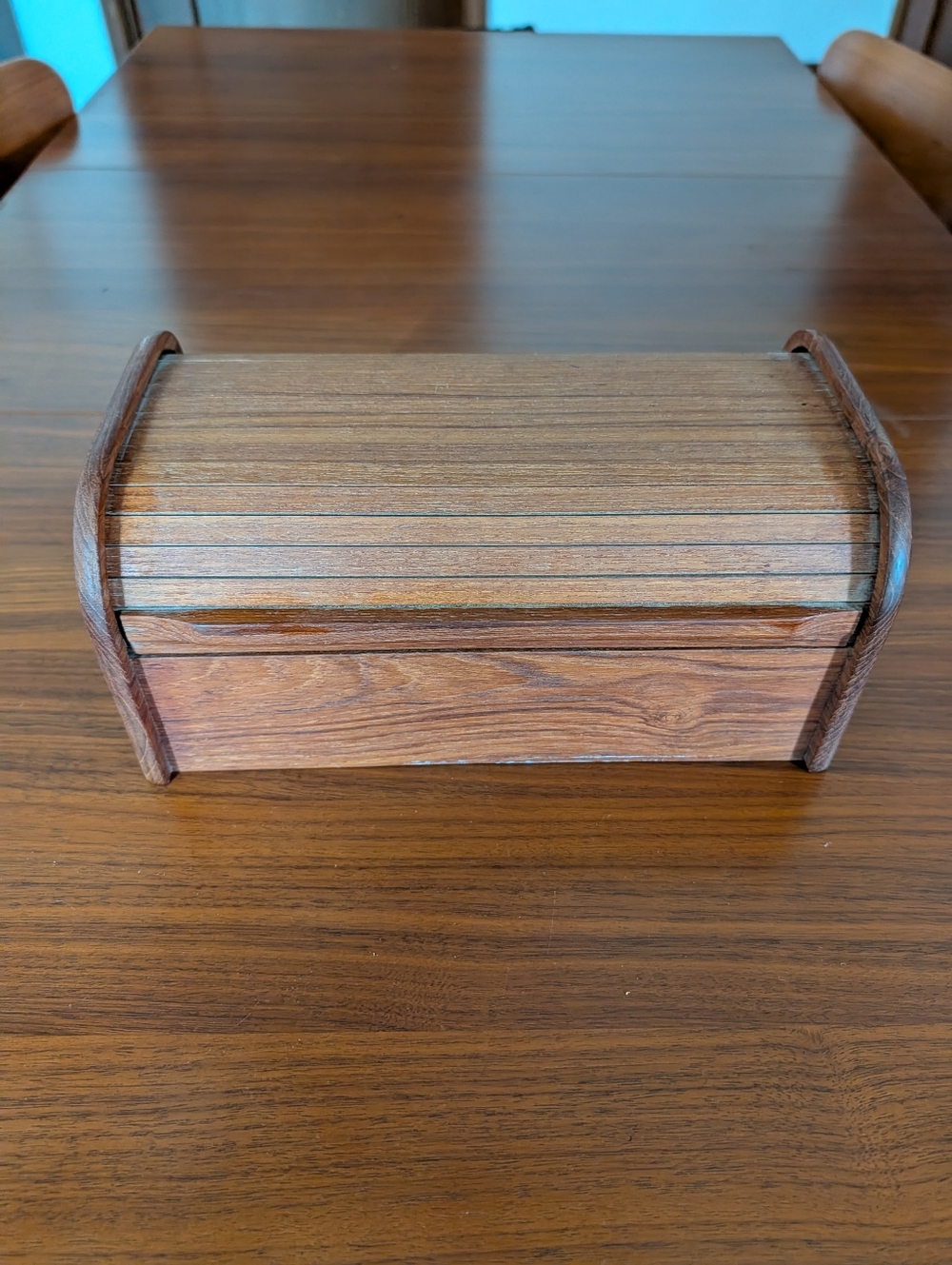 Vintage Kalmar Design Teak Wood Roll Top Storage Box Desk Recipe Box